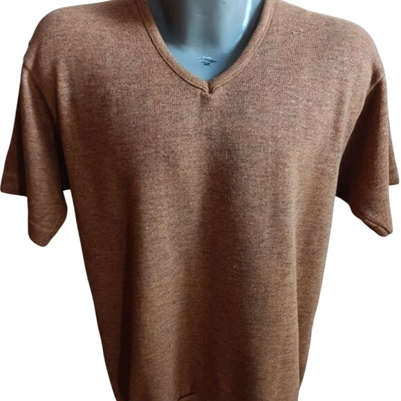 Vintage Men's XL T-shirt Sweater 1970's Creslan Rayon heather Brown V-Neck MOD - Picture 1 of 6
